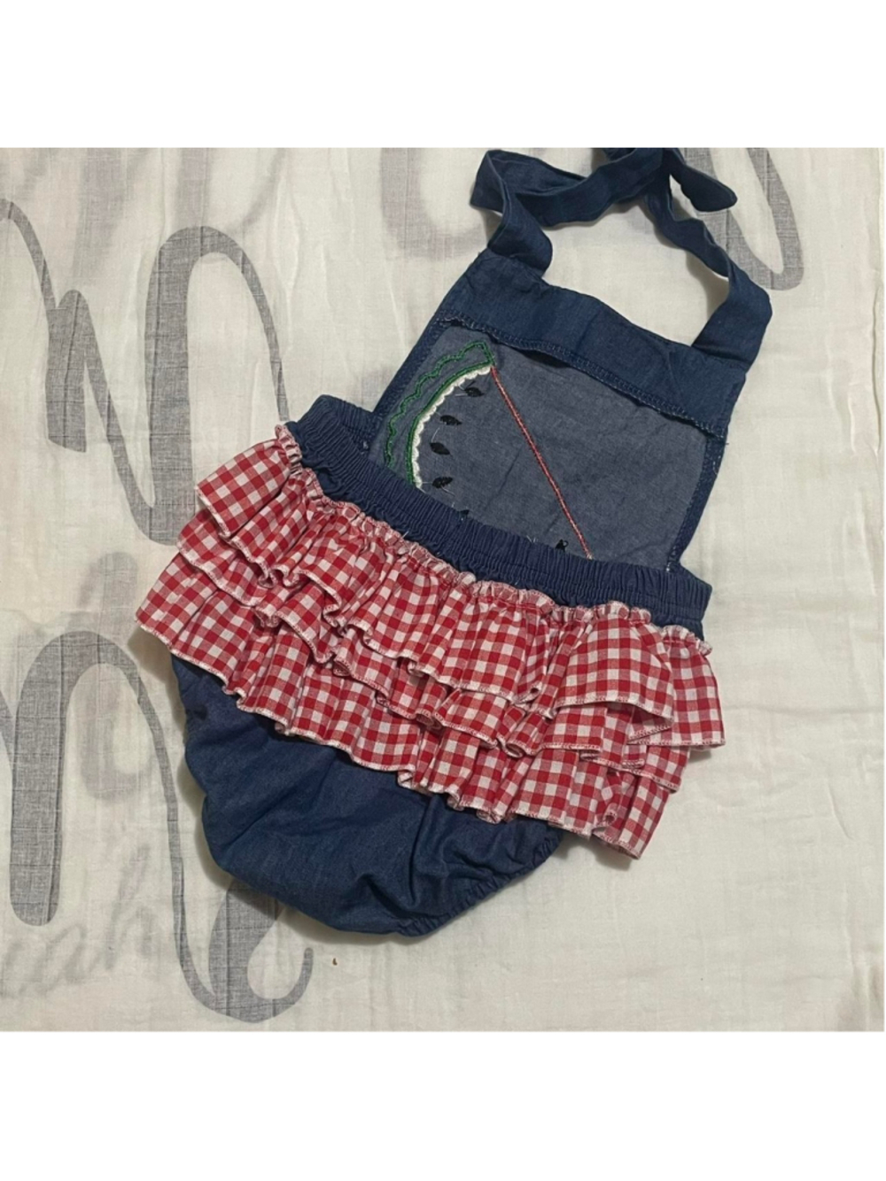 Adorable Marie Nichole boutique watermelon romper with ruffles lace 12-18 months - Picture 5 of 9